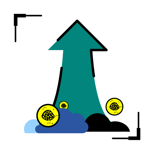 Graphic icon of a large upward pointing arrow with germs underneath