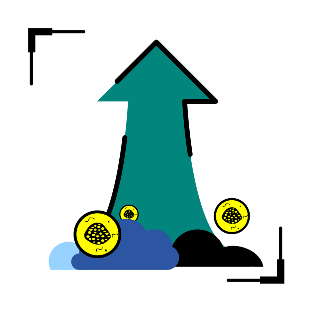 Graphic icon of a large upward pointing arrow with germs underneath
