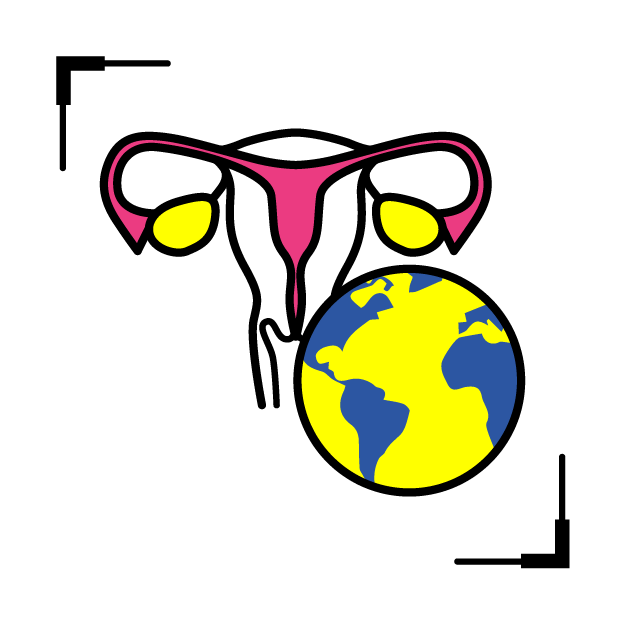 Graphic icon of a uterus and an earth