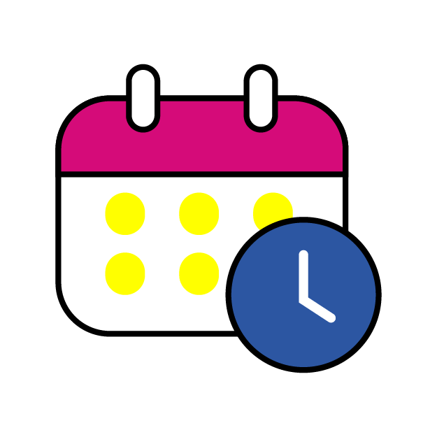 Graphic icon of a calender and a clock