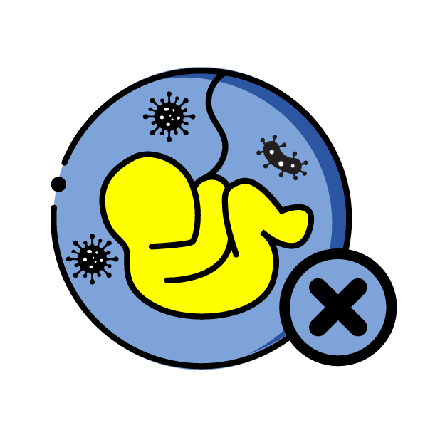 Graphic icon of a feutus with a cross next to it