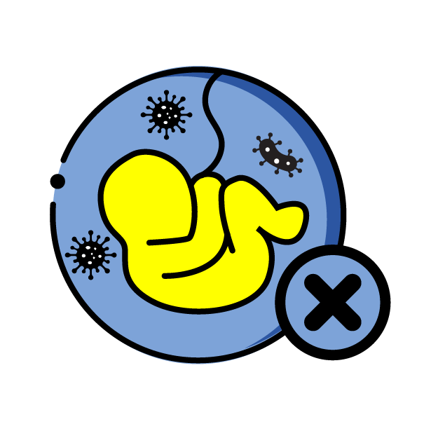 Graphic icon of a feutus with a cross next to it