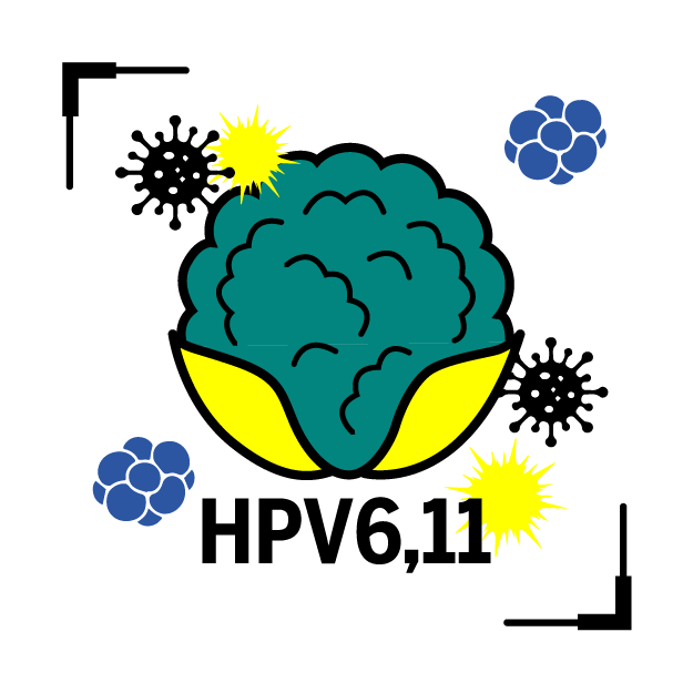 Graphic icon of gential wart, with title 