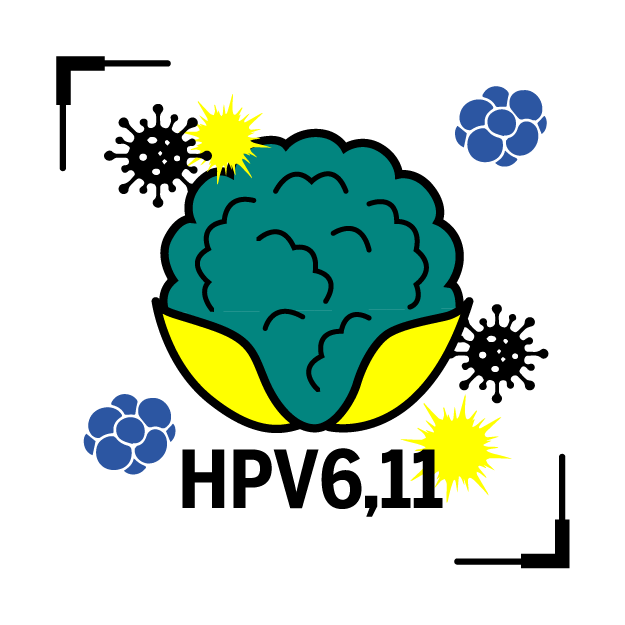 Graphic icon of gential wart, with title 