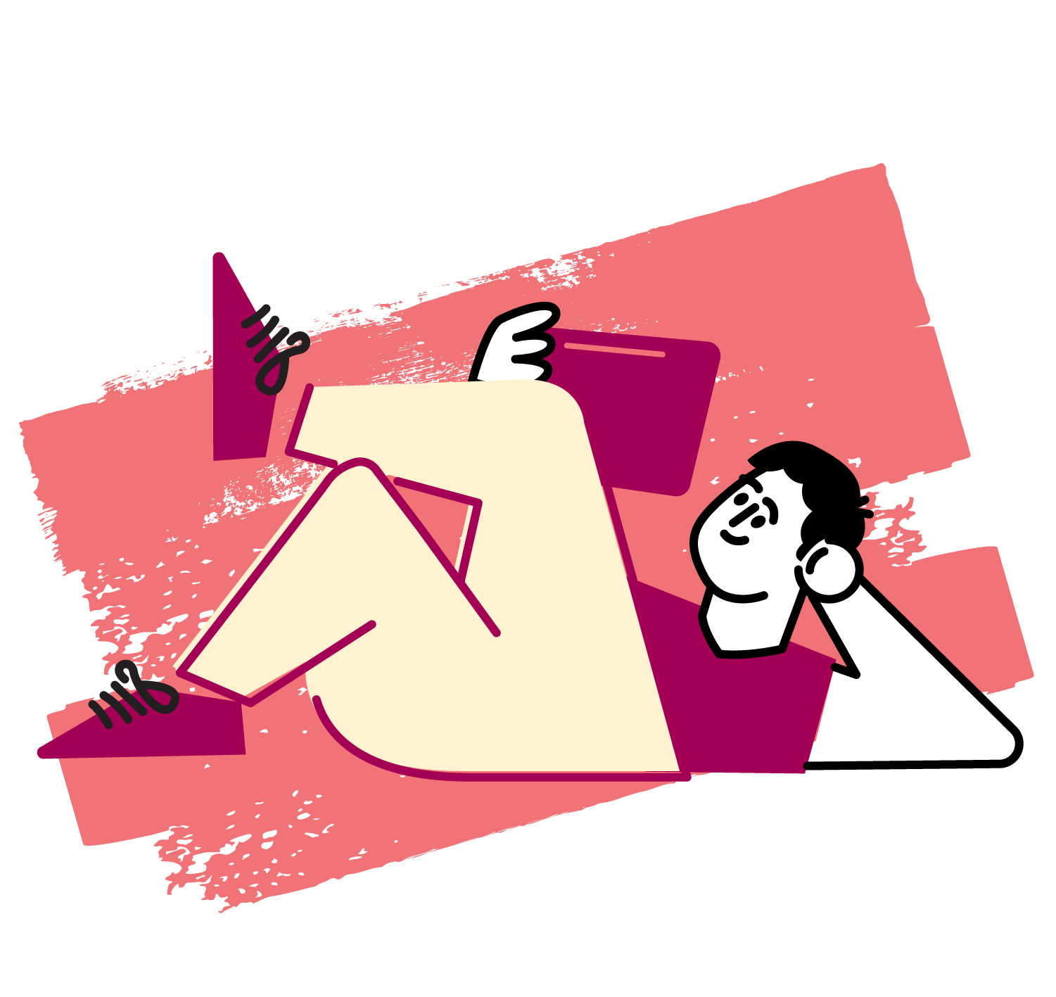 Graphic icon of a man lying down and looking at the tablet