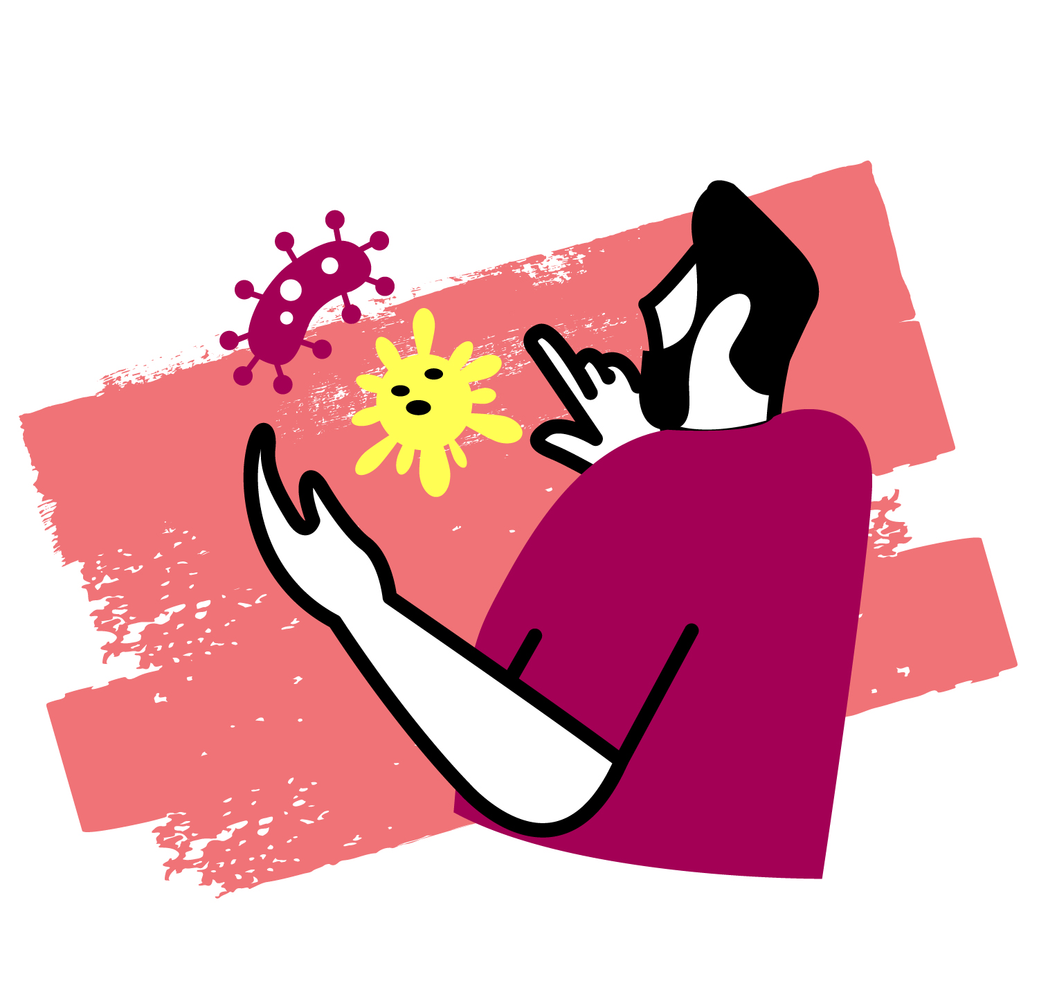 Graphic icon of a man pointing at germs